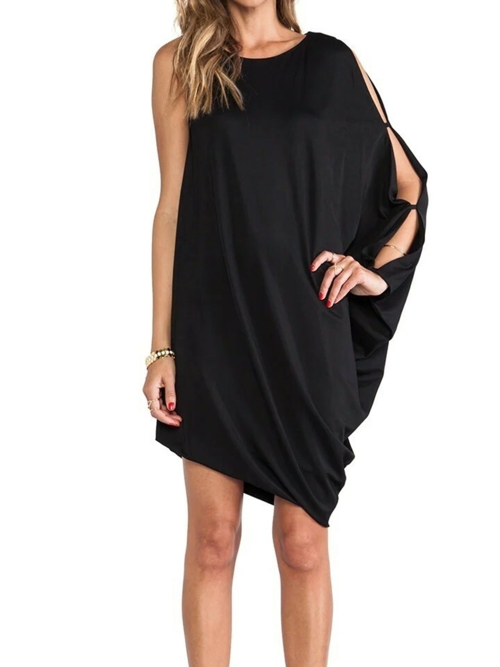 BCBGMaxAzria Black One-Shoulder Draped Dress